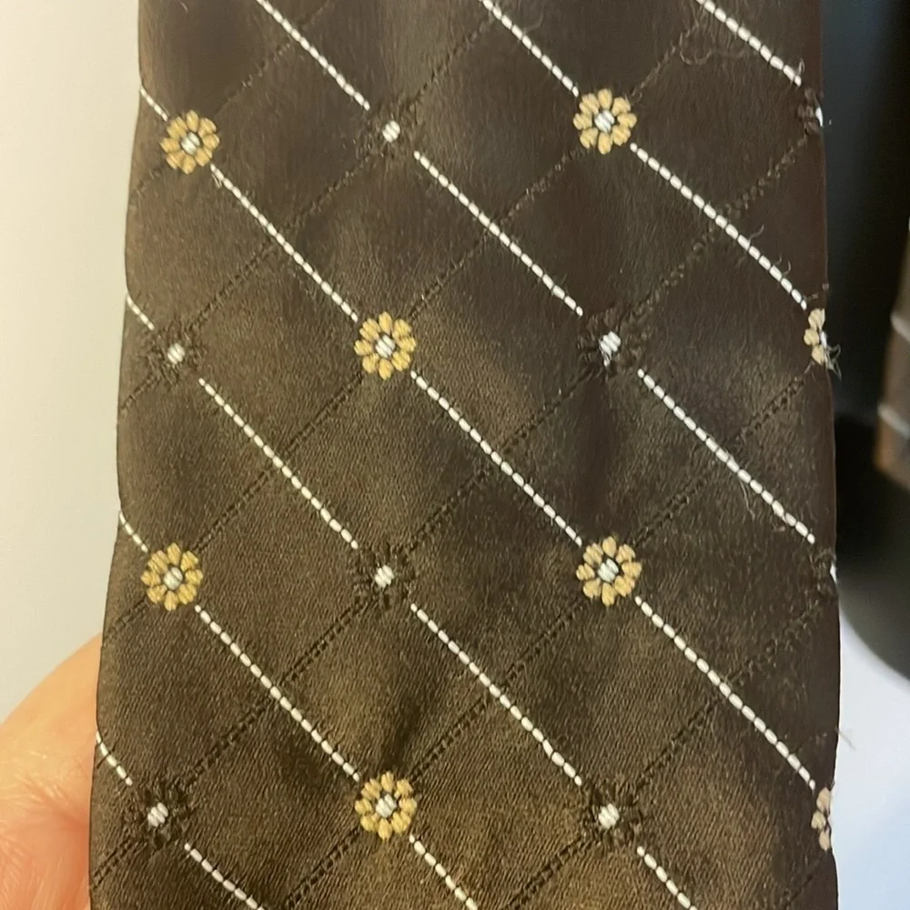 Givenchy Brown Floral Embroidered Polyester Vintage Necktie Tie